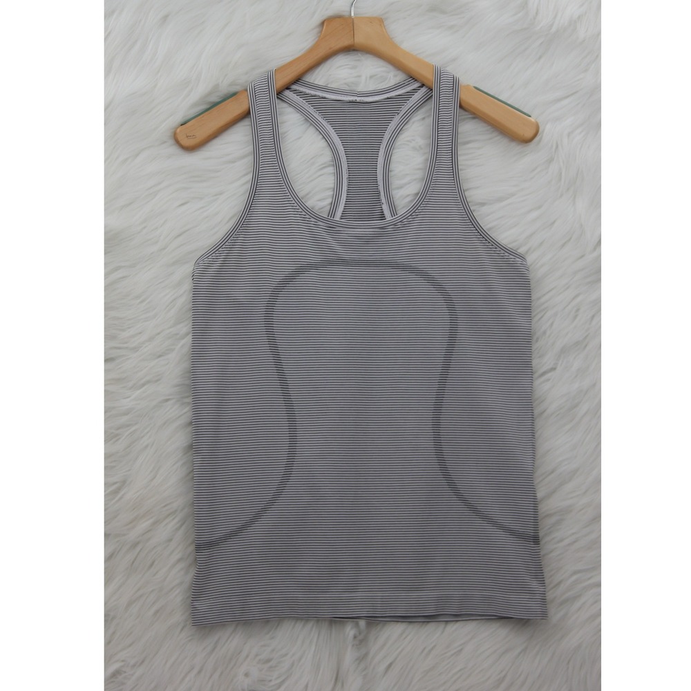 Lululemon Athletica Swiftly Tech Racerback Tank Top 8 Black White Micro Stripe